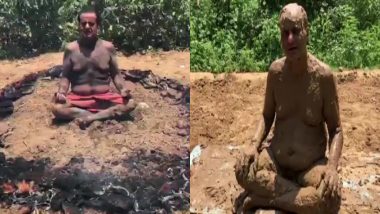 International Yoga Day 2020: Tonk BJP MP Sukhbir Singh Jaunapuria Applies Mud on His Body, Performs Yoga Inside Ring of Fire, Watch Video