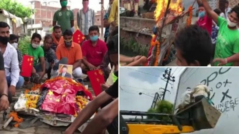 Boycott Chinese Goods Protests: People Take to Streets, Burning Effigies of China President Xi Jinping, Destroy Their Made-in-China TV Sets, Watch Videos
