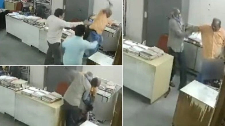 Woman Employee in Nellore Under AP Tourism Department Attacked by Male Colleague After She Advised Him to Wear Mask; Shocking Video Caught on CCTV