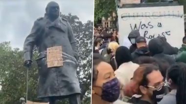Winston Churchill Statue Vandalised in London During George Floyd Death Protests and Black Lives Matter Movement (Watch Video)