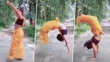 Somersault in Saree! Video of Woman Effortlessly Doing a Flip Jump in Air Goes Viral, Twitter Says, 'India's Got Talent!'