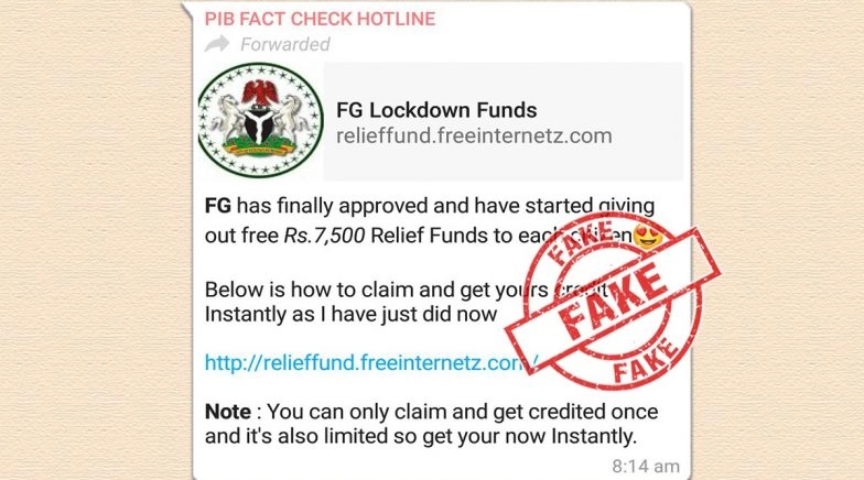 Each Citizen Will Get Rs 7,500 Cash as Relief Fund? PIB Fact Check Finds WhatsApp Message Fake