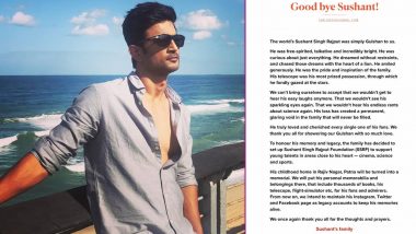 Sushant Singh Rajput's Family Bids Adieu To Late Actor, Reveals His Patna Home Will Be Turned Into A Memorial With Actor's Personal Stuff On Display (Read Statement)