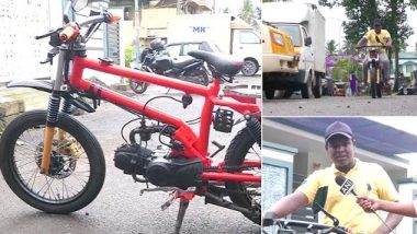 Kerala Boy Makes Light Motorcycle That Can Run Up to 50 Kms in 1 Litre Petrol, Says He Made It Using Scrap Materials From Father’s Automobile Workshop; See Pics