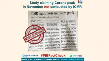 ICMR Study Saying Peak of COVID-19 in India Is Shifted to Mid-November? Fact Check by PIB Reveals the Truth Behind Misleading News