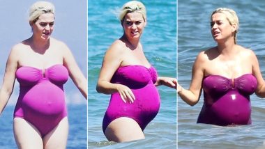 Katy Perry Flaunts Her Baby Bump In Style in Her Sultry Magenta Monokini (View Pics)