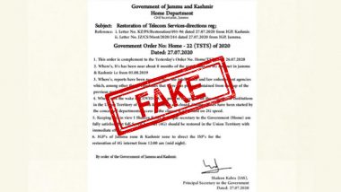 4G Internet Services Restored in Jammu And Kashmir? Fake Order Regarding Restoration of High-Speed Internet Goes Viral on Social Media