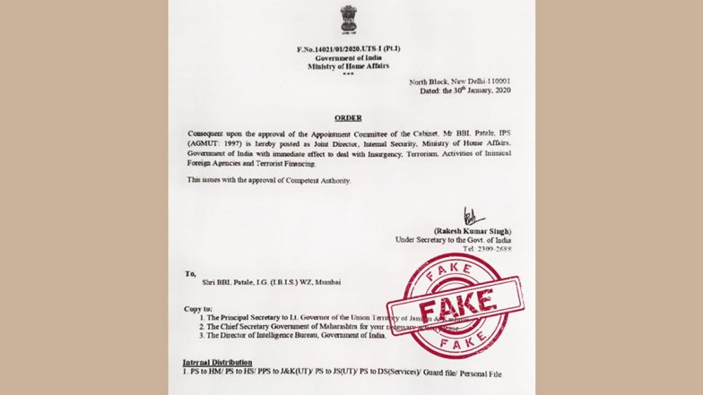 BBL Patale, IPS Appointed as Joint Director, Internal Security, MHA? Home Ministry Debunks Fake News
