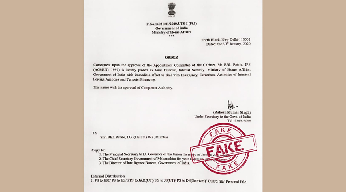 BBL Patale, IPS Appointed as Joint Director, Internal Security, MHA? Home  Ministry Debunks Fake News