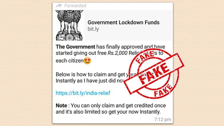 Government of India Approved Free Rs 2000 Relief Fund for Each Citizen? PIB Fact Check Finds Viral WhatsApp Message Fake
