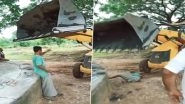 Proclainer Knocks Down Drunk Man in Telangana's Mulugu, FIR Registered Against Machine Operator, Watch Video