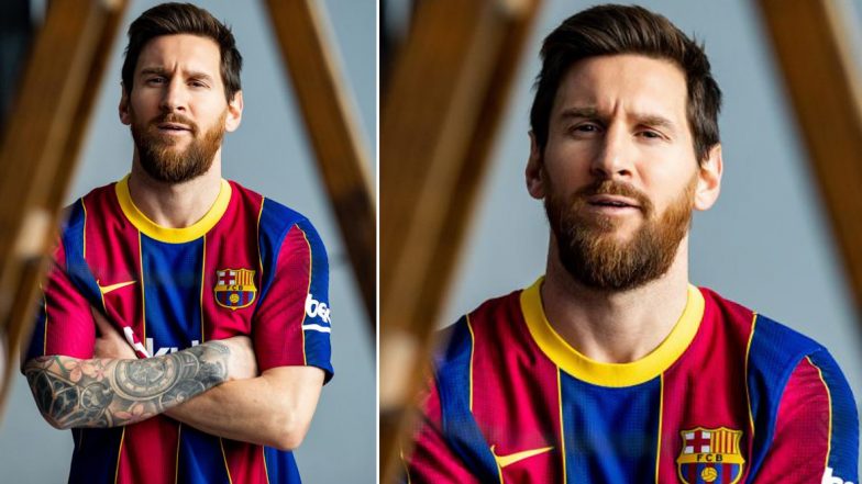 Lionel Messi Shows Off Barcelona’s New Home Kit for 2020–21, Fans Shower Argentine With Love (See Reactions)