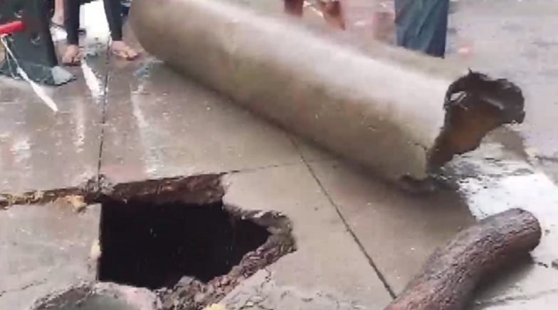 Thane Rains: Part of Khartan Road Caved in After Incessant Rainfall, None Injured