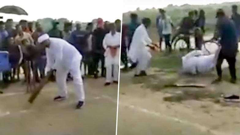 Bihar: RJD MLA Shambhu Nath Yadav Stumbles on Ground While Trying to Strike a Ball, Booked for Attending Cricket Match Amid Lockdown (Watch Video)