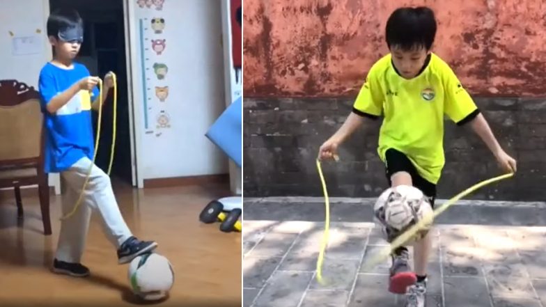Chinese Boy Juggles Football While Rope-Skipping Blindfoldedly, His Incredible Talent Receives Praises From Netizens (Watch Video)