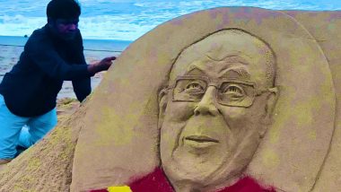 Dalai Lama 85th Birthday: Sudarsan Pattnaik Creates Majestic Sand Art at Odisha's Puri Beach Wishing The 14th Dalai Lama (See Picture)