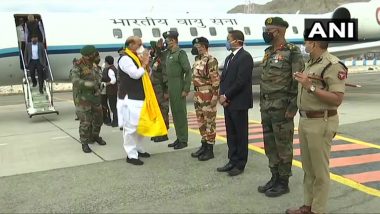 Sino-Indian Border Row: Defence Minister Rajnath Singh Arrives in Leh to Carry Out Security Review