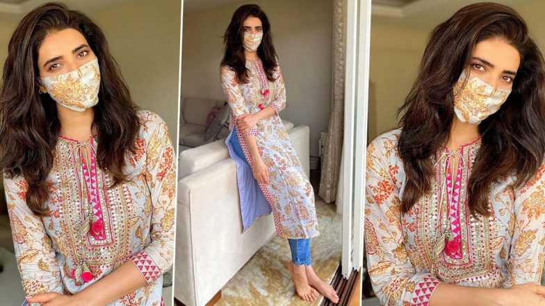 Karishma Tanna Goes Matchy-Matchy With Her Gopi Vaid Kurta and Mask, Adopting the New Normal in Style!