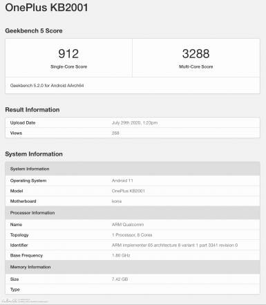 OnePlus 8T Geekbench Listing