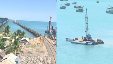 Indian Railways Begins Construction of First Pillar in the Sea for Pamban Vertical Bridge in Rameswaram, Here Are all Details About 2-KM Long Sea-Bridge