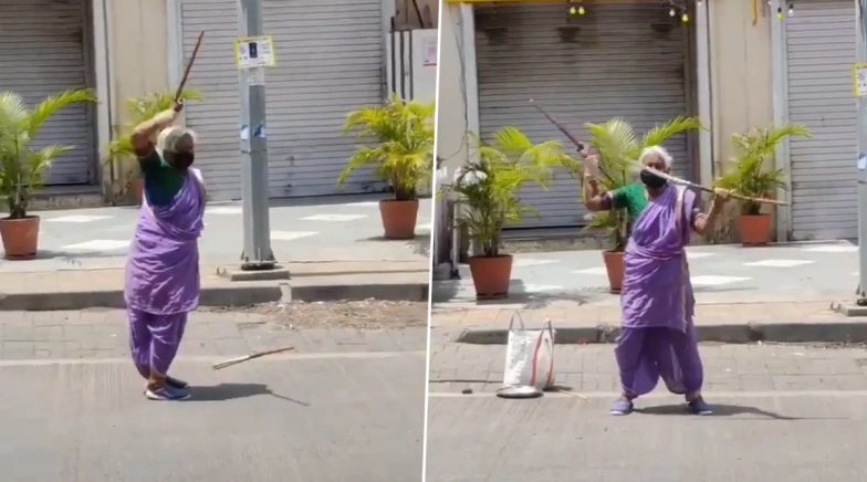 Pune: Elderly Woman Juggles Lathi and Shows Her Martial Arts Skills For Survival in Lockdown