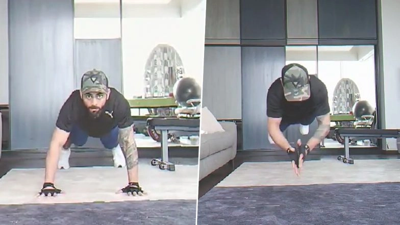 Virat Kohli Comes Up With an Extreme Version of Hardik Pandya’s Flying Push-Ups, Indian Skipper Adds Claps to the Drill (Watch Video)