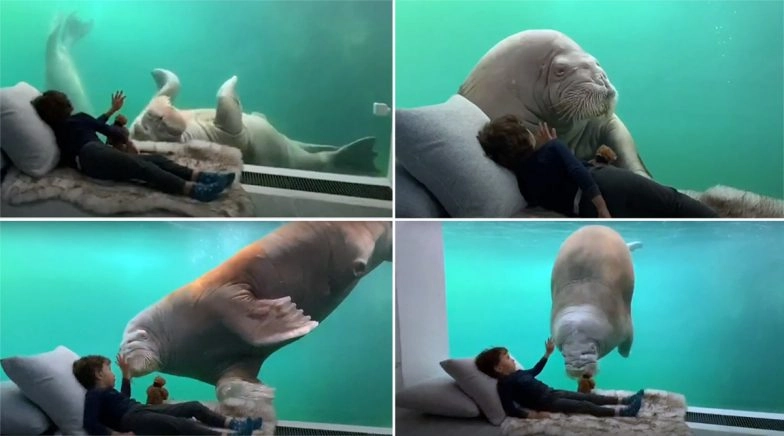 Walrus Swims Right by Your Side at Zoo Pairi Daiza Resort's  Underwater Suite in Belgium!