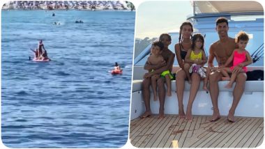 Cristiano Ronaldo Lets His Hair Down on Yacht With Family, Fans Swim Across to Get a Glimpse of Juventus Star (Watch Video)