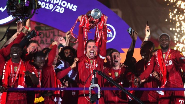 Liverpool FC Lift EPL 2019-20 Trophy at Anfield Shining Bright With Fireworks! View Pics & Videos of Jürgen Klopp, Mohamed Salah, Team Liverpool & The Reds Fans Celebrate the Historic Win in 30 Years