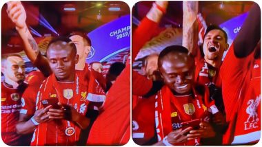 Sadio Mane Scrolls his Phone Constantly as Liverpool Celebrate EPL 2019-20 Win, Irritated Netizens Ask Him to Put Away His Phone (Read Tweets)