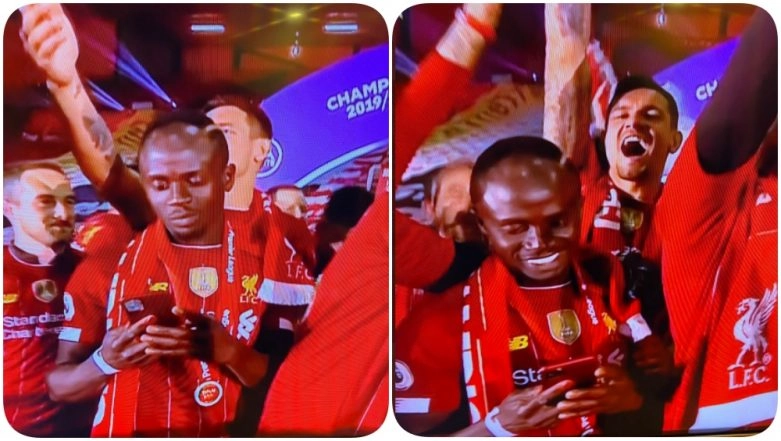 Sadio Mane Scrolls his Phone Constantly as Liverpool Celebrate EPL 2019-20 Win