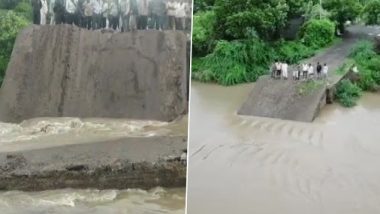 Gujarat Rains: Newly-Built Bridge Collapses in Bamnasa Village of Junagadh Following Heavy Rainfall; See Pics