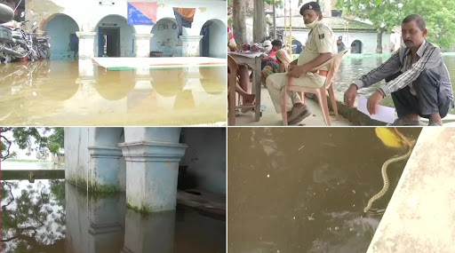 Bihar Floods: Kushewarsthan Police Station in Darbhanga District Flooded, Snakes Seen Floating in Water; See Pics