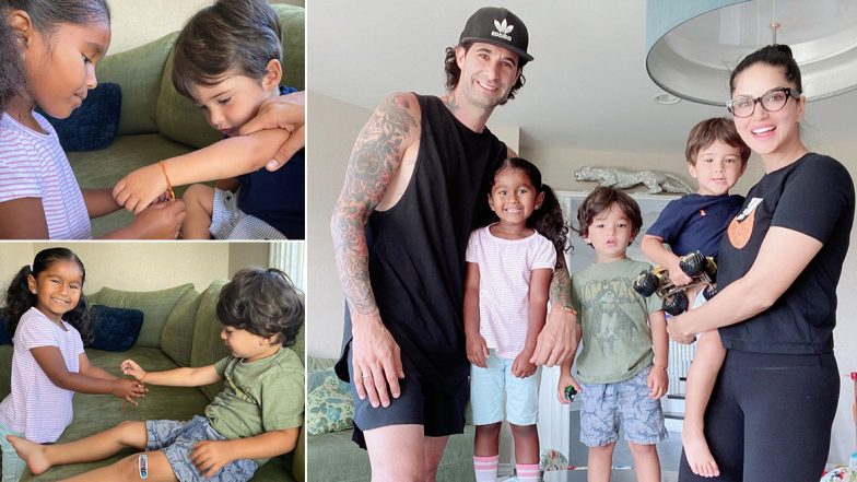 Raksha Bandhan 2020: Sunny Leone's Daughter Nisha Kaur Weber Celebrates Rakhi Festival With Brothers Asher and Noah (View Cute Pics)
