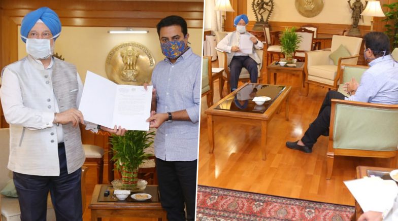 KTR Meets Aviation Minister Hardeep Singh Puri, Requests Him to Expedite Warangal Airport Project