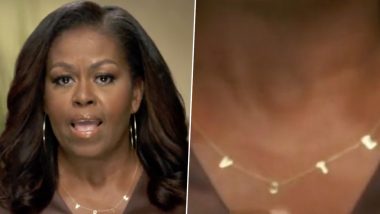 Michelle Obama Vote Necklace Goes Viral After Her Powerful Speech on the First Night of the Democratic National Convention!  Know More About the Designer and Price of The Gold V-O-T-E Letter Necklace