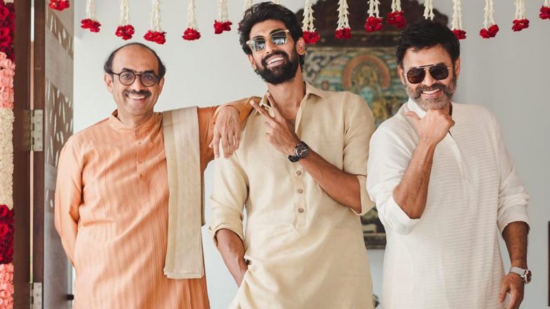 Rana Daggubati and Miheeka Bajaj Wedding: Bridegroom Poses with Father Suresh Babu and Uncle Venkatesh Daggubati Ahead Of the Royal Ceremony!