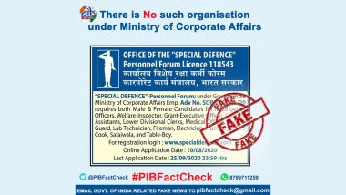'Special Defence Personnel Forum' Formed By Govt for Recruitment Under Ministry of Corporate Affairs? PIB Fact Check Debunks Fake Job Advertisement