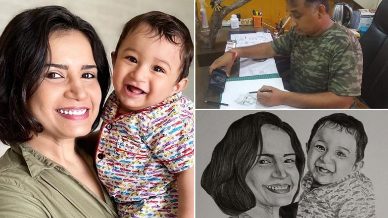 Taarak Mehta Ka Ooltah Chashmah Actor Mayur Vakani Sketches Priya Ahuja aka Rita Reporter and Her Son Ardaas and It Is Picture Perfect (View Post)