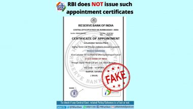 Fact Check: Certificate of Appointment by Private Agency Issued on RBI Letterhead? PIB Calls it Fake