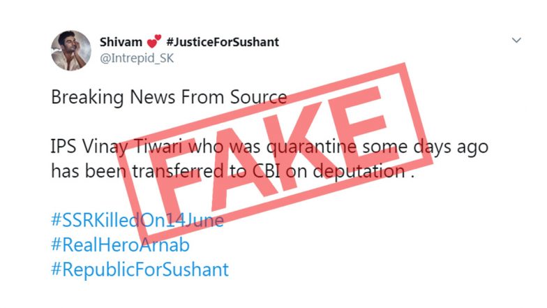 Sushant Singh Rajput Death Case: Bihar IPS Officer Vinay Tiwari Transferred to CBI? Here's a Fact Check as Fake News Goes Viral