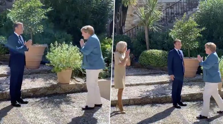 Emmanuel Macron, Angela Merkel Greet Each Other With 'Namaste', Video Symbolic of COVID-19 Era