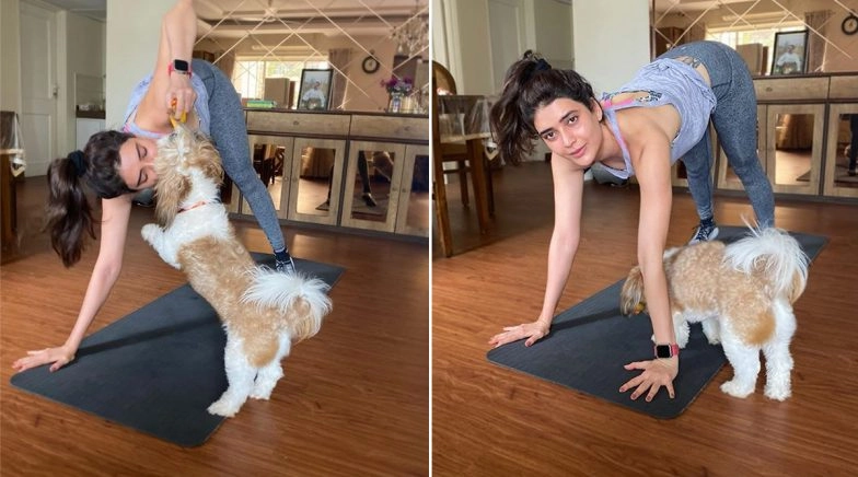Karishma Tanna Does Yoga with Super Cute Workout Partner, Her Pet Dog Koko (View Pics)