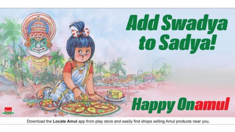 Onam 2020: Amul Suggest ‘Add Swadya to Sadya’ on Thiruvonam As Utterly Butterly Girl Decks Up in Kasavu Saree and Makes Pookalam Design in Latest Topical Ad