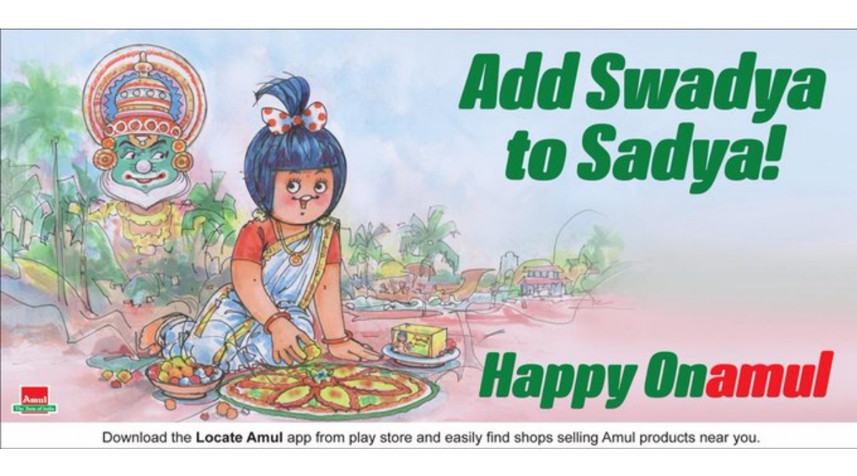 Onam 2020: Amul Suggest 'Add Swadya to Sadya' on Thiruvonam As Utterly  Butterly Girl Decks Up in Kasavu Saree and Makes Pookalam Design in Latest  Topical Ad | 👍 LatestLY