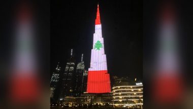 Beirut Explosion: Burj Khalifa And Egypt's Giza Pyramids Lights Up in Colours of Lebanon Flag in Solidarity With Victims