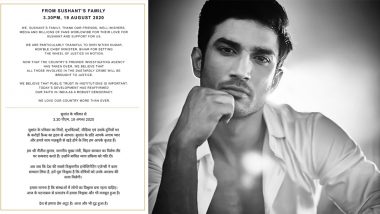 CBI for Sushant Singh Rajput: The Late Actor’s Family Issues Statement, Says ‘Those Involved in the Dastardly Crime Will Be Brought to Justice’