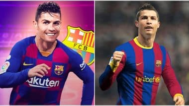 Cristiano Ronaldo in Barcelona Jersey: Fan-Made Images & HD Wallpapers of  the Portuguese Superstar in Red and Blue Will Leave You in Splits!