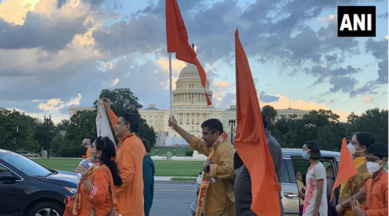 People of Indian Heritage Raise Saffron Flags, Celebrate Ayodhya’s ‘Bhoomi Pujan’ in Washington