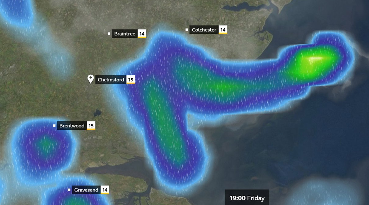 Essex Weather Forecast Shows Rainfall Cloud in Shape of a 